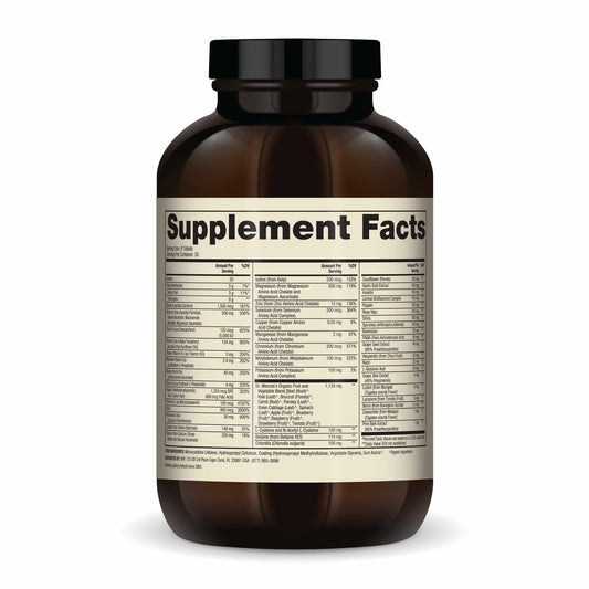 Dr. Mercola multis tablet close-up shows colorful tablets and formulation hints.