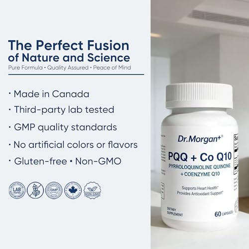 DR.MORGAN PQQ CoQ10 twist-open cap ready for daily dosing.