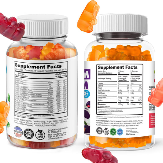 Close-up of chewy orange magnesium gummies from DR. MORITZ.