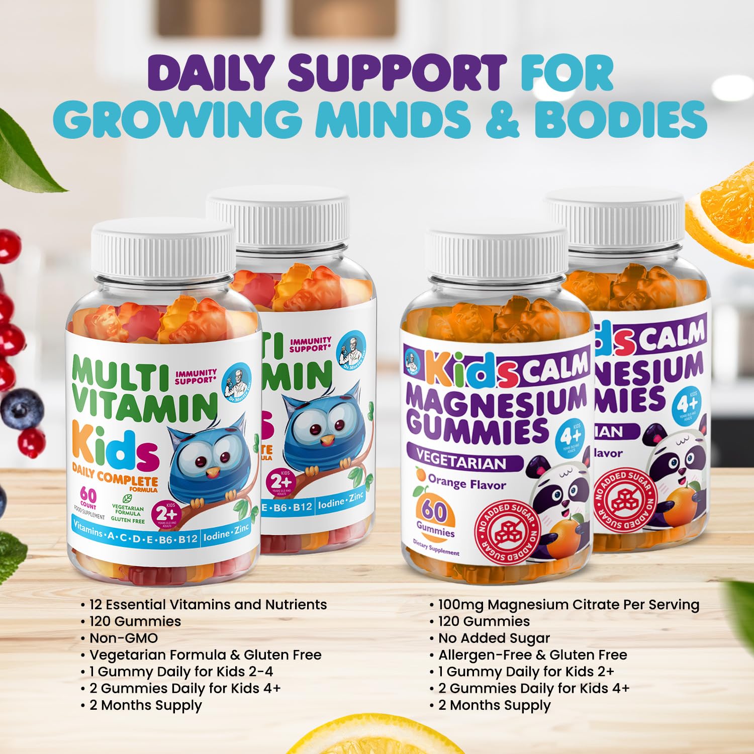 DR. MORITZ Kids Multivitamin Gummies bottle with non-GMO, vegetarian formula.