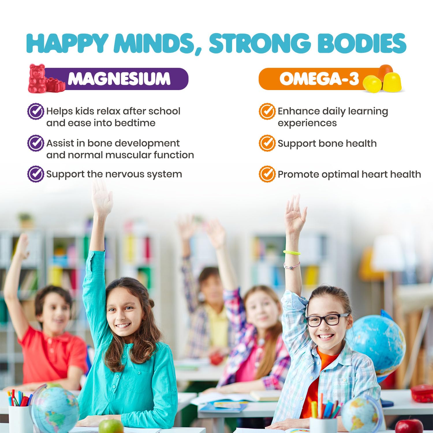 DR. MORITZ Kids Omega-3 Gummies bottle highlighting vegetarian formula.