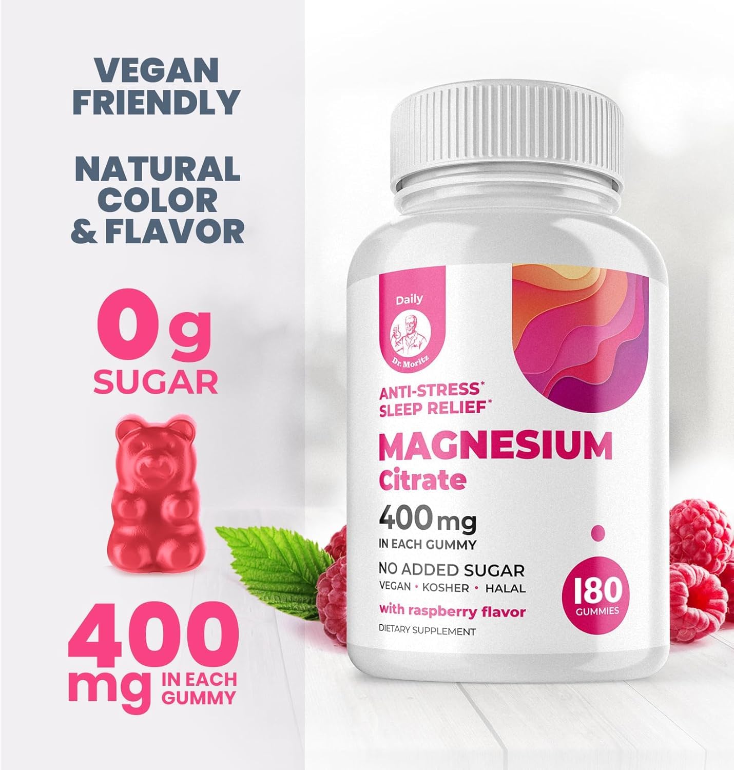 DR. MORITZ magnesium gummies 180-count bottle for everyday magnesium intake