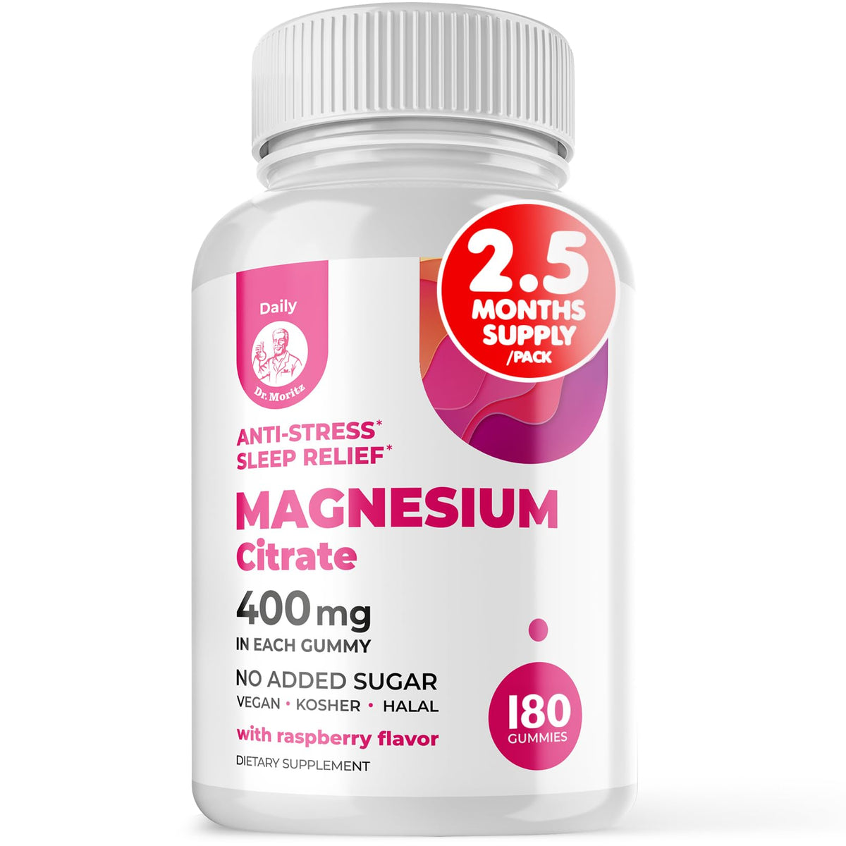 DR. MORITZ magnesium gummies raspberry flavor bottle for an evening routine