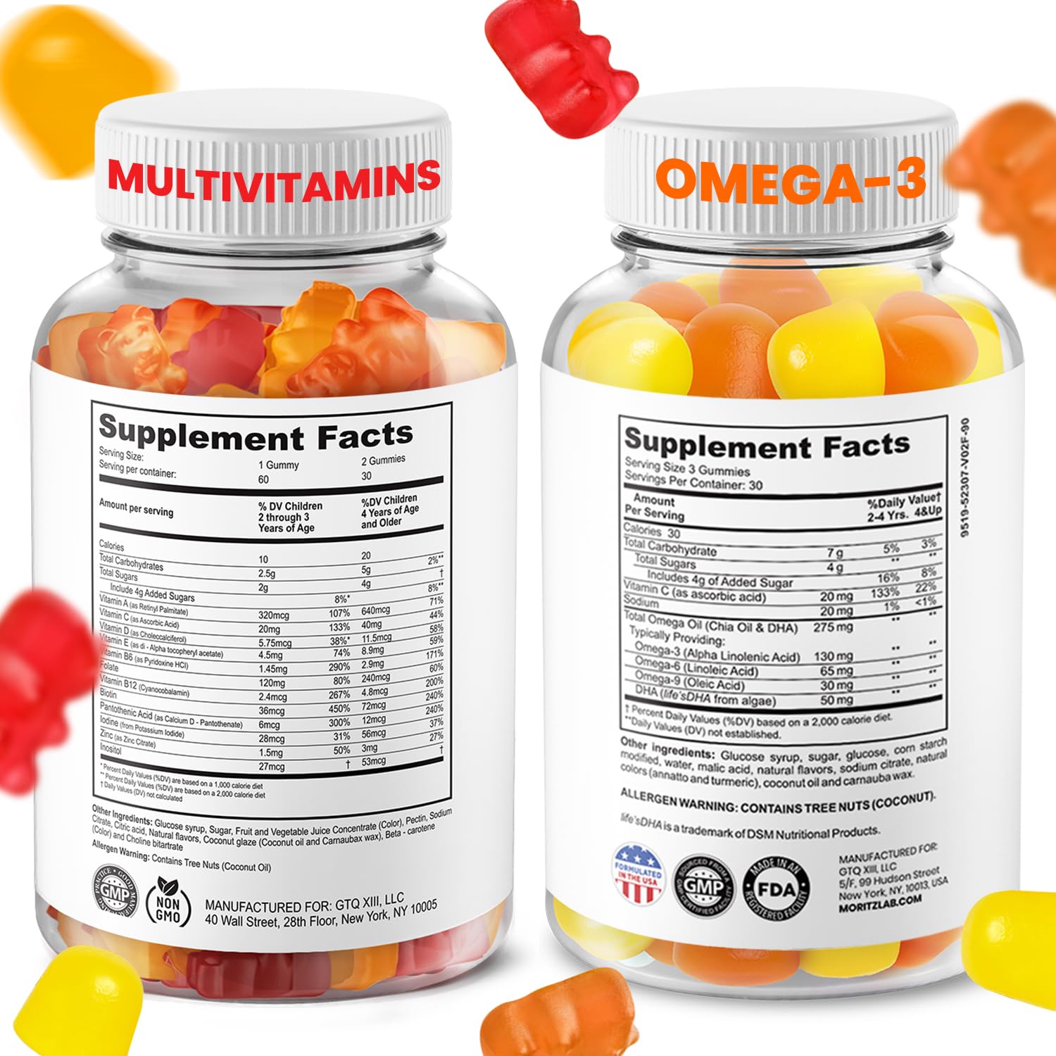 DR. MORITZ Omega 3 Gummies kid close-up shows colorful texture for picky eaters.