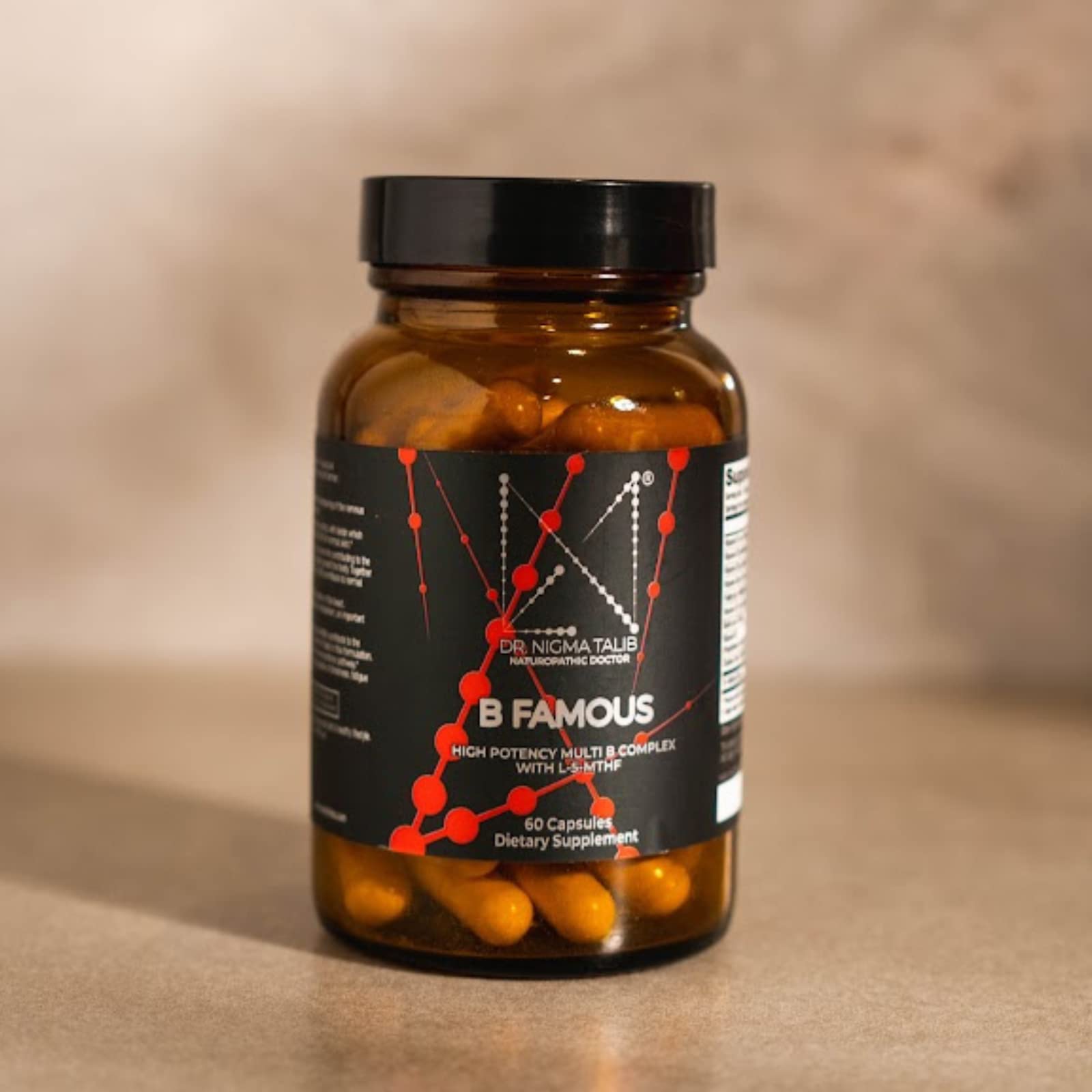 DR. NIGMA B Famous label close-up emphasizing L-5-MTHF folate for nervous system support.