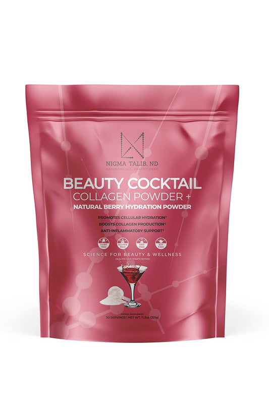 DR. NIGMA Beauty Cocktail Powder bottle highlights hydration-friendly formula for daily glow.