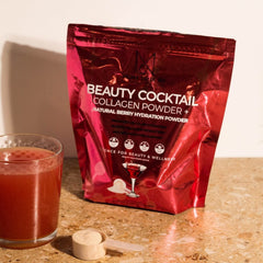DR. NIGMA Beauty Cocktail Powder dissolving in water for a refreshing hydration boost.
