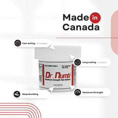 Dr. Numb label highlights hypoallergenic, non-greasy formula for sensitive skin.