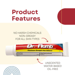 Dr. Numb 5% lidocaine cream tube cap close-up emphasizing child-resistant safety