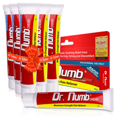 Dr. Numb 5% lidocaine cream tube front view offering fast, portable numbness option