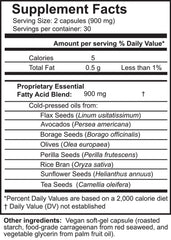 Dr. Ohhira's vegan omega-3 label closeup highlighting vegan certification and Japan origin.
