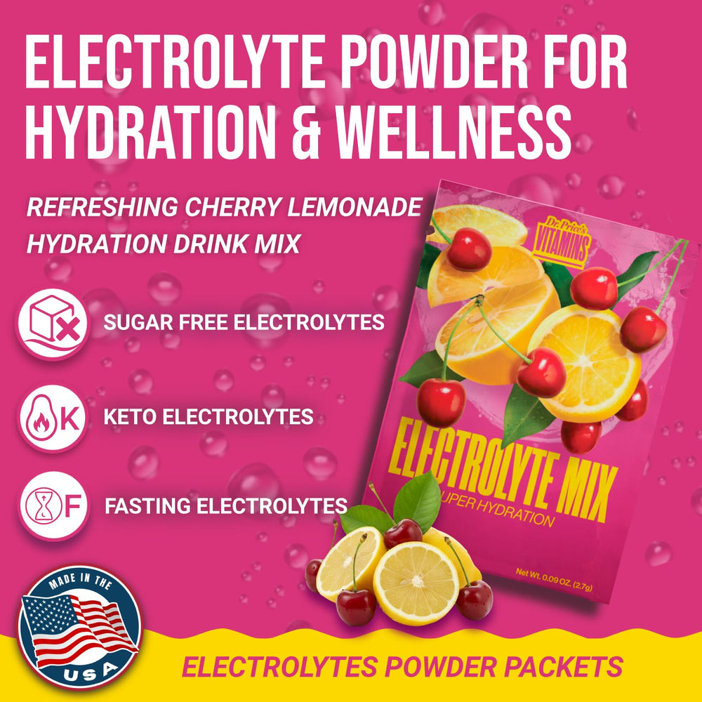 Dr. Price's Electrolytes Cherry Lemonade dissolving in water for quick hydration