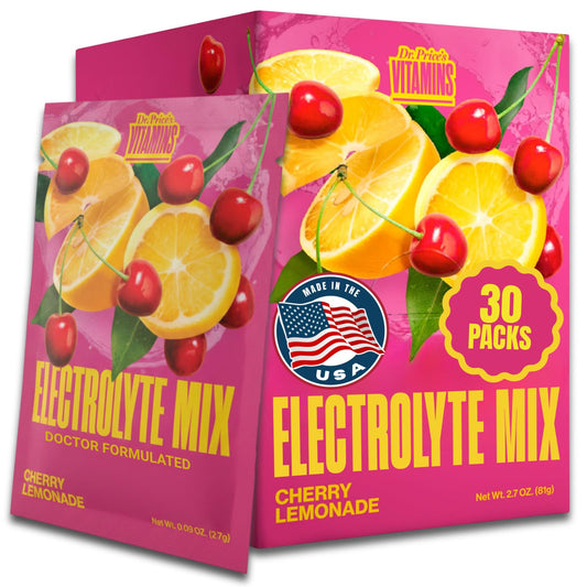 Dr. Price's Electrolytes Cherry Lemonade packet for on-the-go hydration
