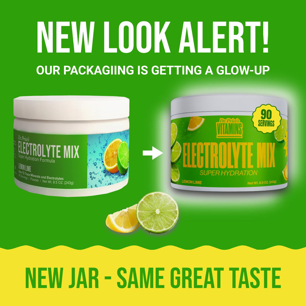 Dr. Price's Electrolytes Lemon Lime powder tub for easy mixing