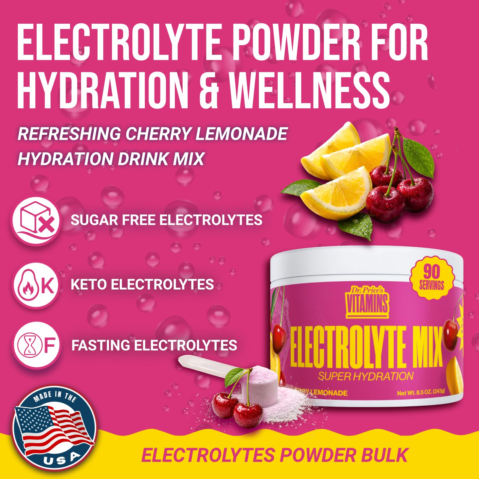 Pouring Dr. Price's Cherry Lemonade electrolytes for quick hydration during workouts.