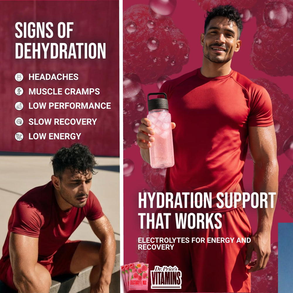 Dr. Price's Raspberry drink glass displaying refreshing, sugar-free hydration.