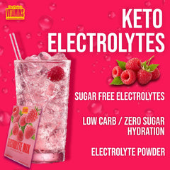 Dr. Price's Raspberry product icon set indicating keto-friendly and vegan options.