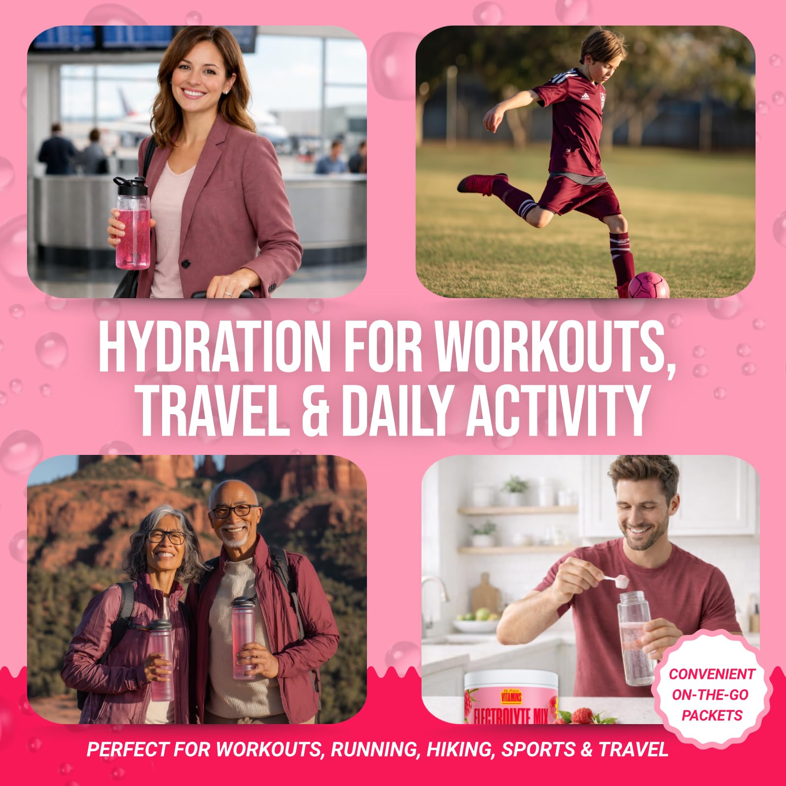 Dr. Price's Electrolytes go-to travel-pack for on-the-go hydration.