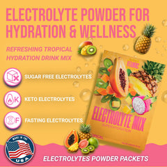 Dr. Price’s Electrolytes Tropical dissolving in water for fast, refreshing hydration.