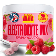 Dr. Price's Raspberry Electrolytes bottle for bulk hydration and daily use.