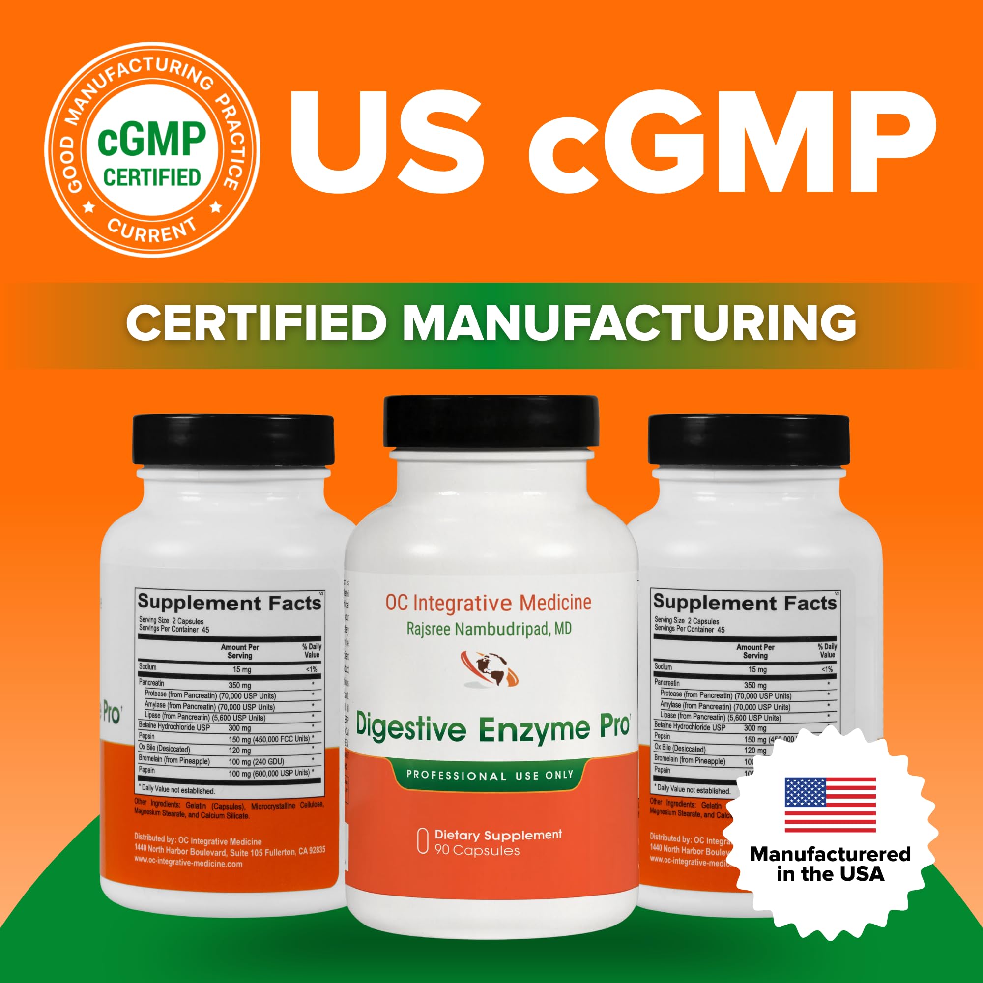 Dr. Rajsree Digestive Enzyme Pro label close-up highlights full-spectrum support.