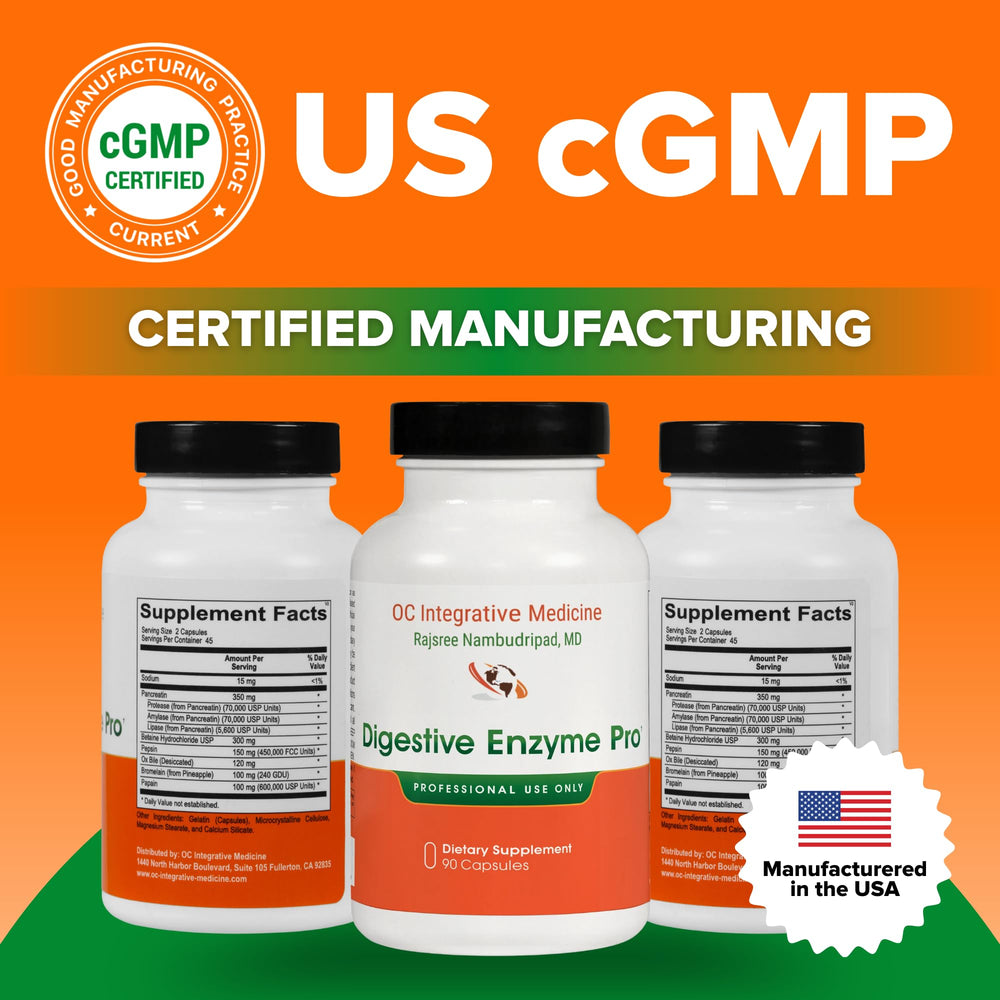 Dr. Rajsree Digestive Enzyme Pro label close-up highlights full-spectrum support.