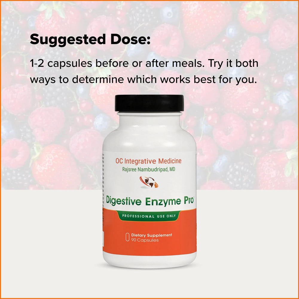 Dr. Rajsree Digestive Enzyme Pro bottle on a countertop scene.