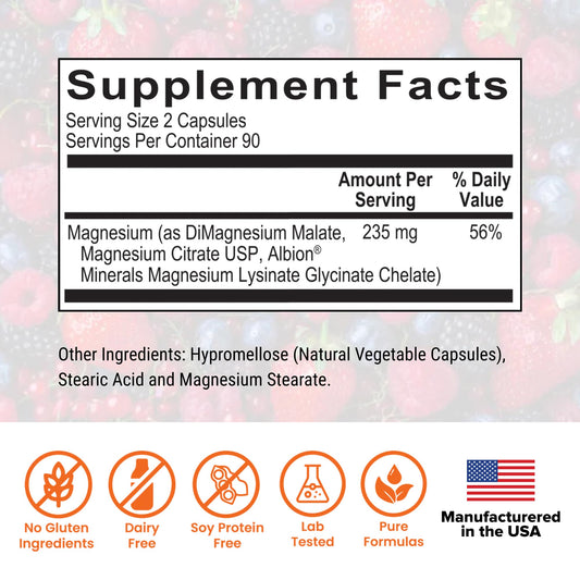 Dr. Rajsree Essential Magnesium capsules closeup shows triple-form absorption potential.