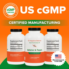 Pouring from Dr. Rajsree OC Betaine Pepsin bottle demonstrates convenient post‑meal dosing.