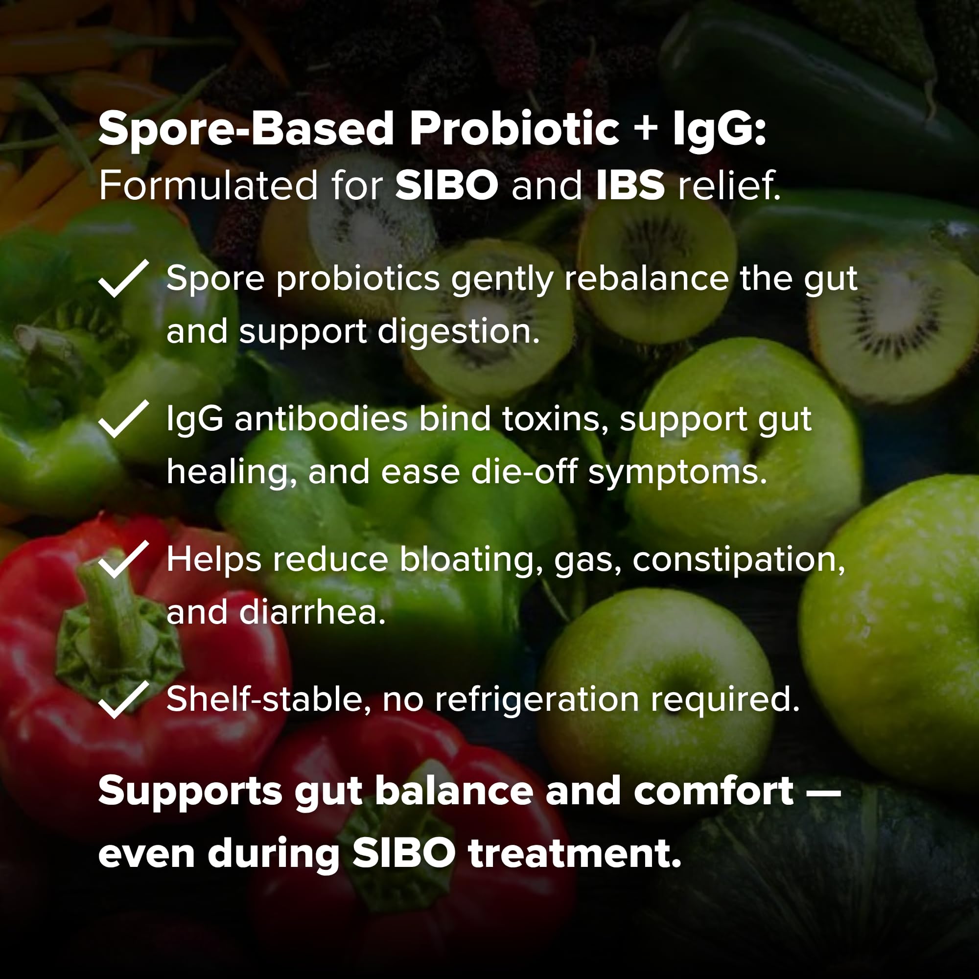 Bovine IgG illustration emphasizes gut barrier support.