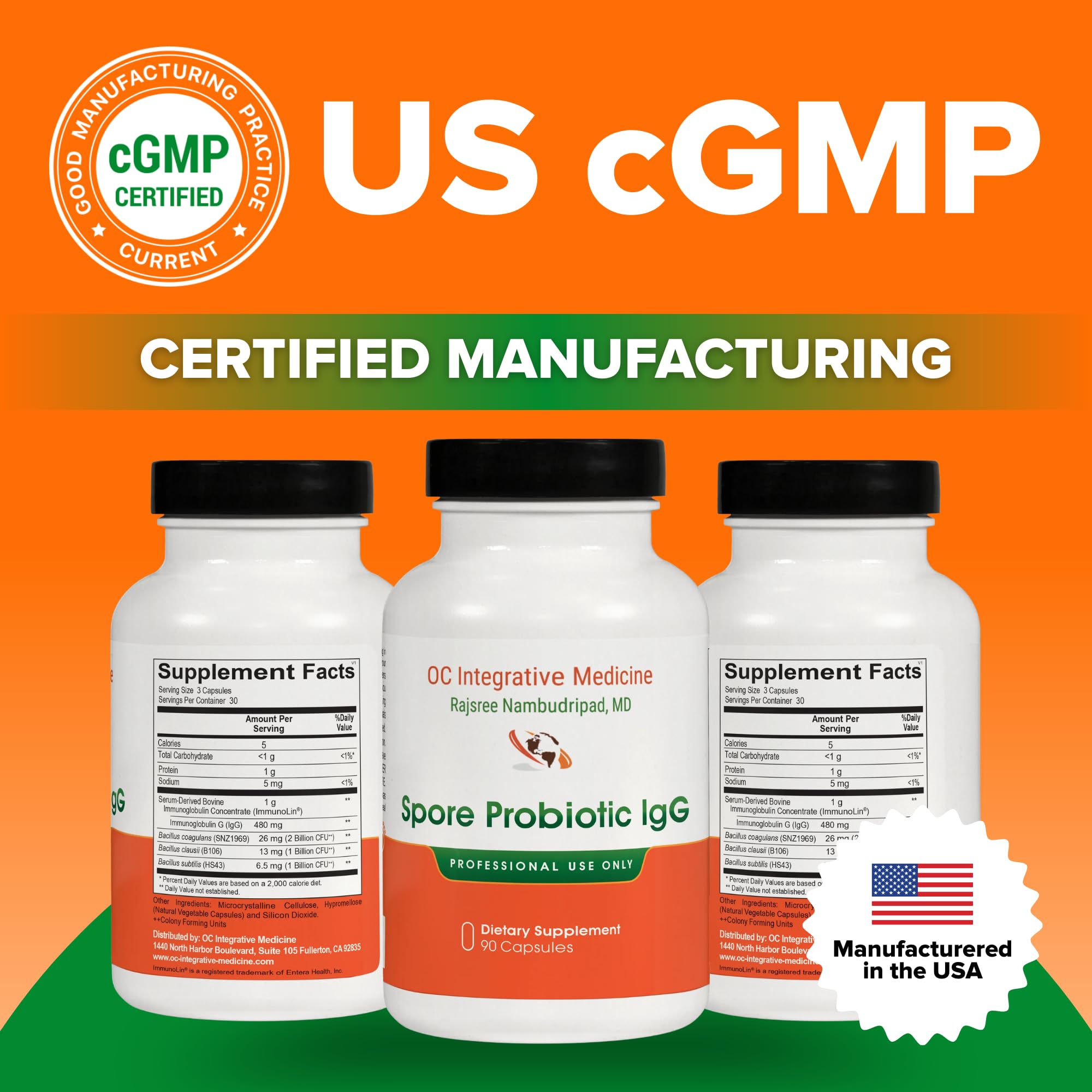 Label shows three Bacillus strains in Dr. Rajsree IgG blend.