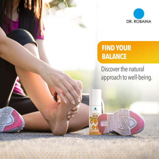 Dr. Robaina Arnica Roll-On applying a precise, no-mess bruise treatment.