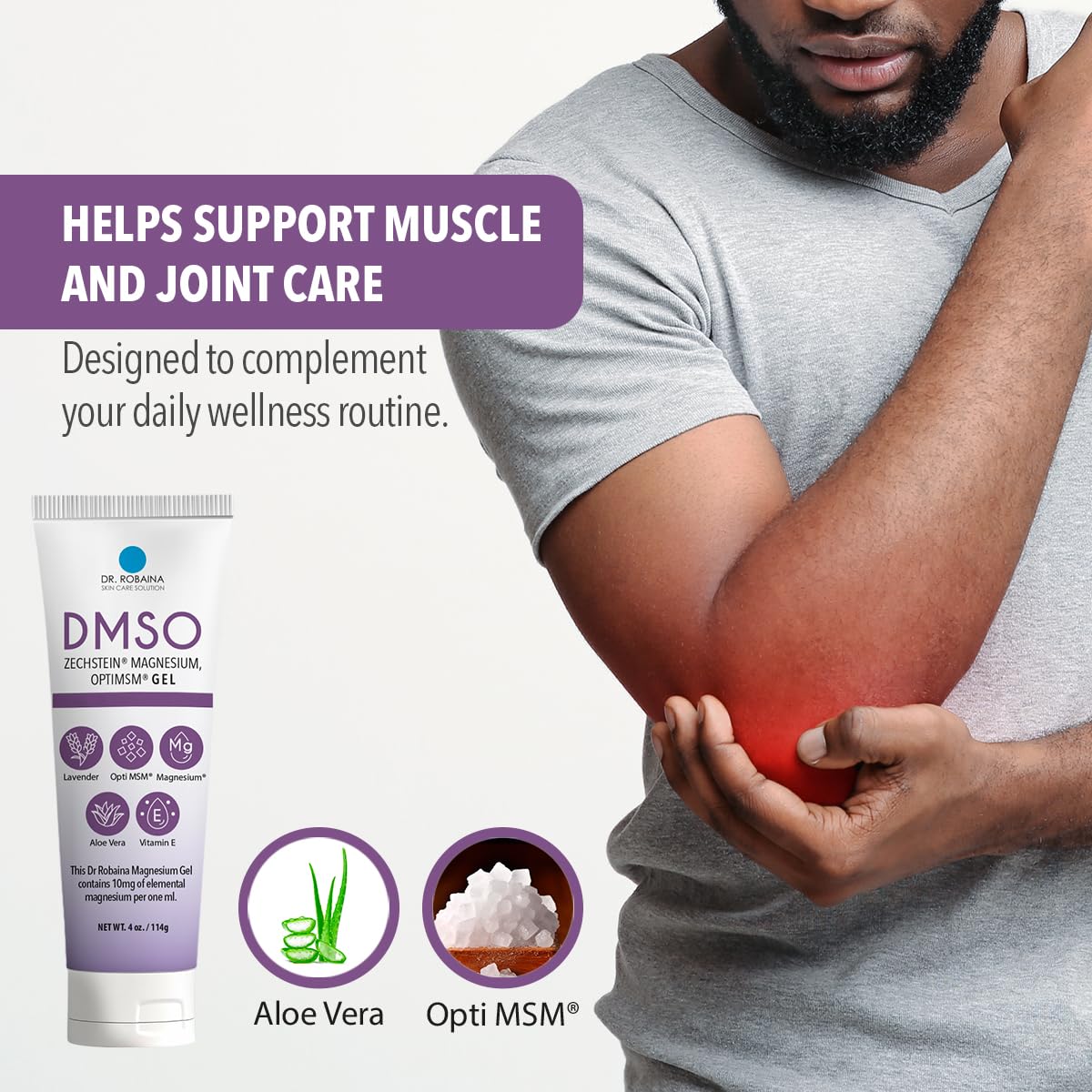 Dr. Robaina DMSO Lavender Gel application on skin provides soothing, refreshing effect