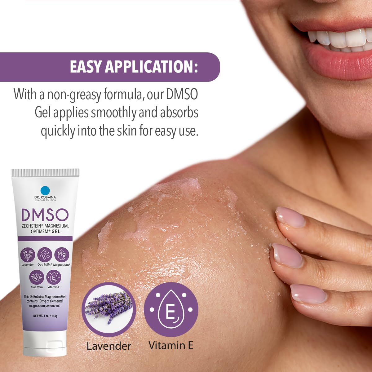 Dr. Robaina DMSO Lavender Gel texture swirl demonstrates a lightweight, non-sticky feel