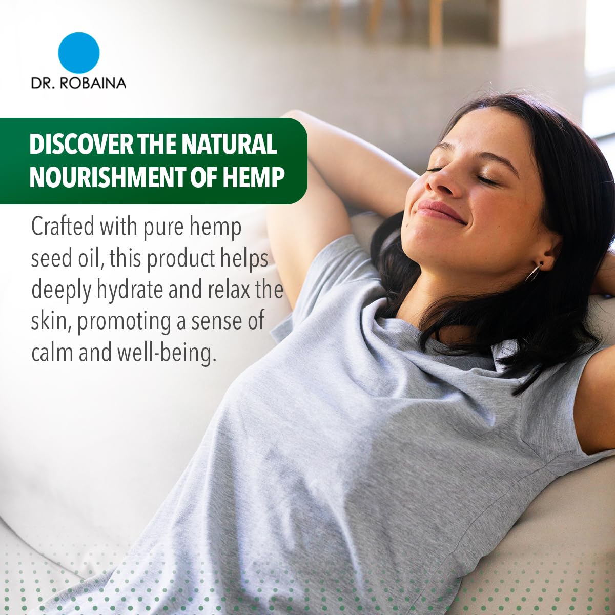 Dr. Robaina hemp seed oil used for massage, fast-absorbing for relief.