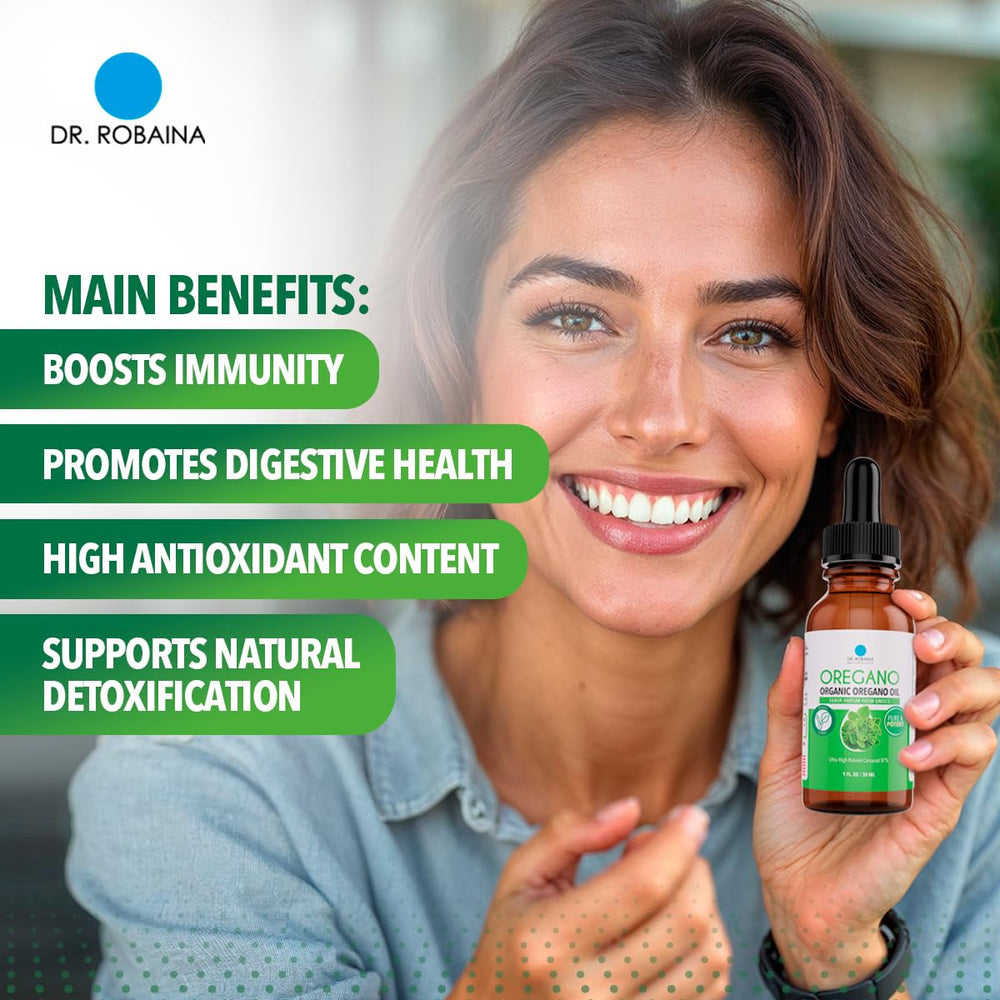Dr. Robaina Oregano Oil Drops vial scene emphasizes convenient pre diluted olive oil base