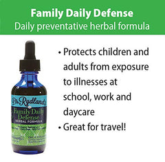 Dr. Rydland's Family Daily Defense bottle with dropper ready for on-the-go dosing.