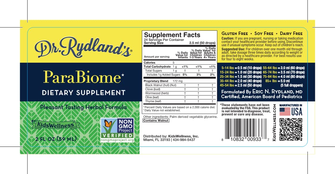 Dr. Rydland's ParaBiome packaging label view highlighting product identity.