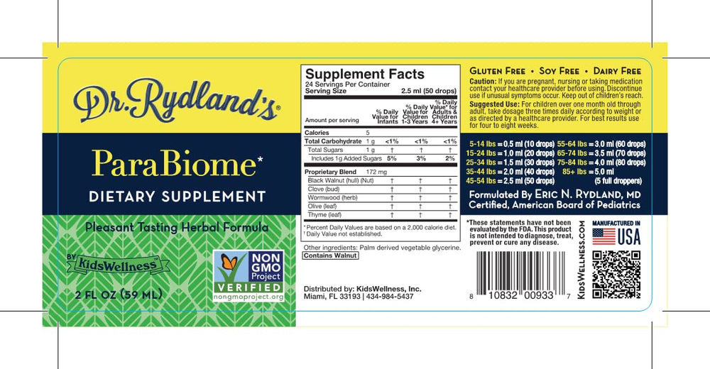 Dr. Rydland's ParaBiome packaging label view highlighting product identity.