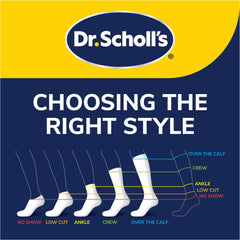 Dr. Scholl's diabetes circulator sock pack options, 4 or 12 pairs, easy rotation.