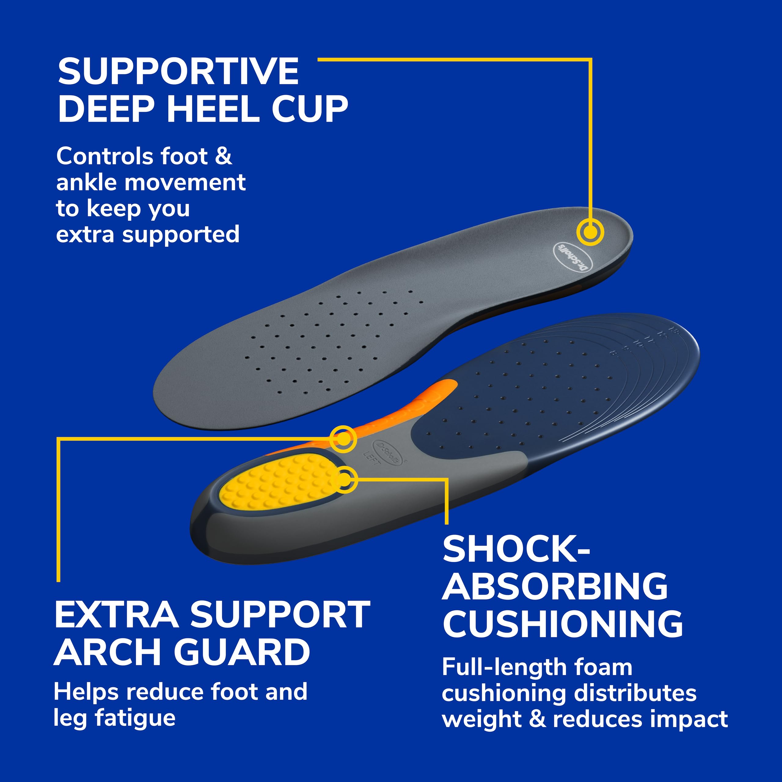 Dr. Scholl's work boot insole provides durable all-day comfort.
