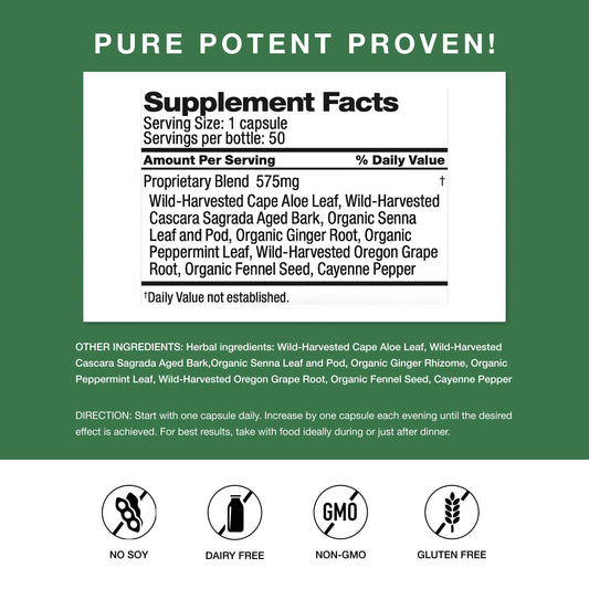 Dr. Schulze's Easy Go Bowel Mover bottle back, vegan formula with no harsh additives
