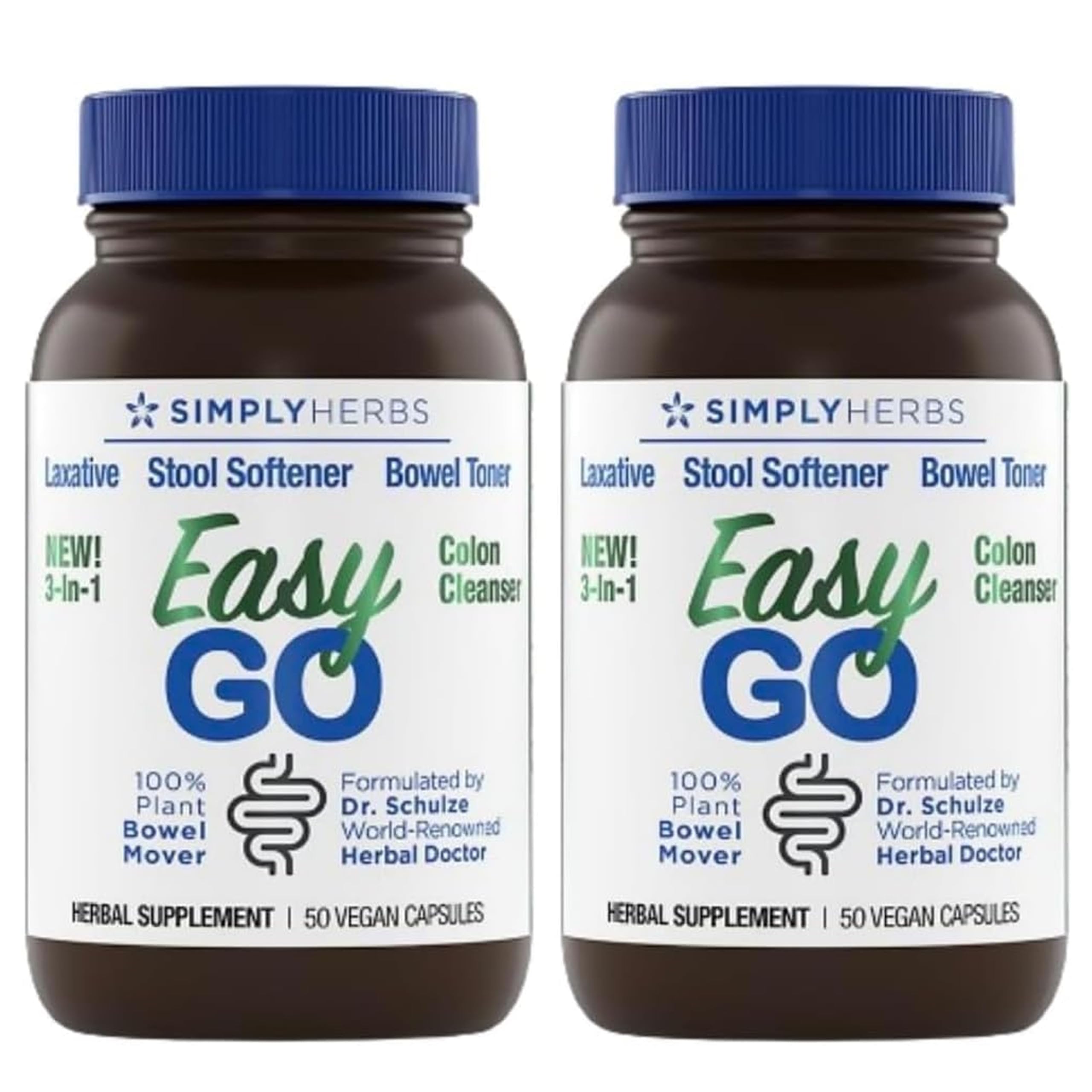 Dr. Schulze's Easy Go Bowel Mover bottle front, plant-based laxative for daily digestive support