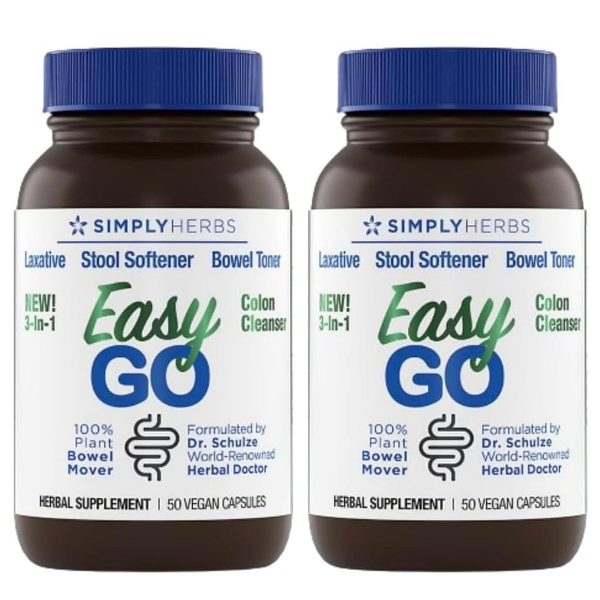 Dr. Schulze's Easy Go Bowel Mover bottle front, plant-based laxative for daily digestive support