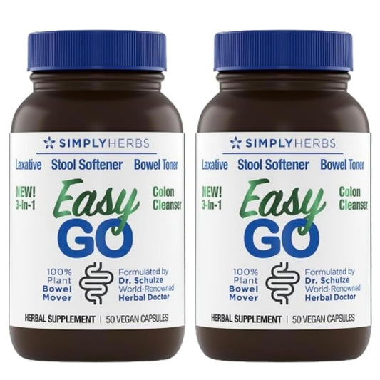Dr. Schulze's Easy Go Bowel Mover bottle front, plant-based laxative for daily digestive support