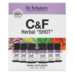 Dr. Schulze's Herbal Shot bottle front showing compact daily immune support