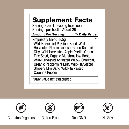 Dr Schulze s Intestinal Formula 2 back label detailing gluten free vegan attributes.