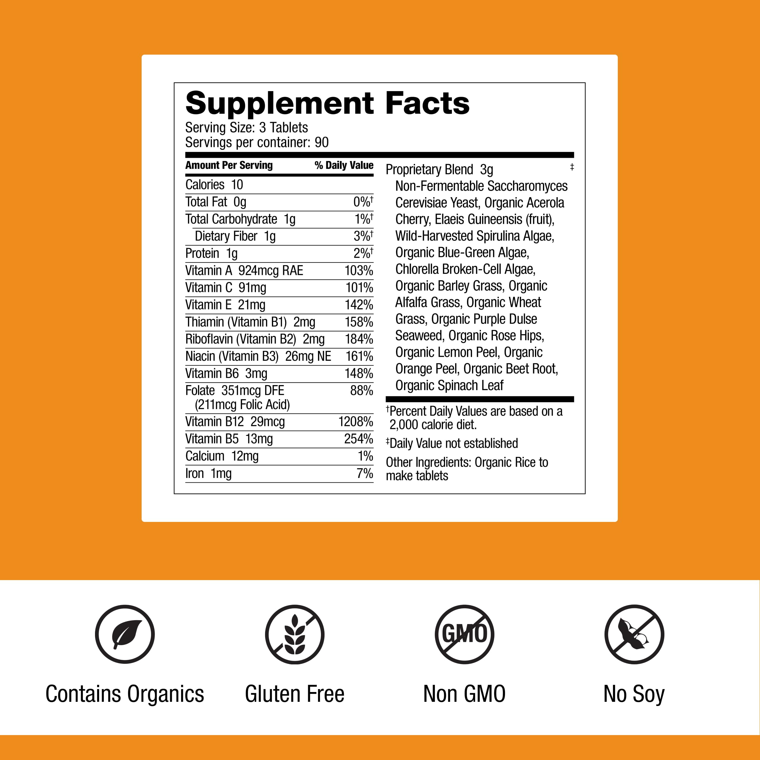 Dr. Schulze's SuperFood 100 ingredients label highlights plant-based nutrition