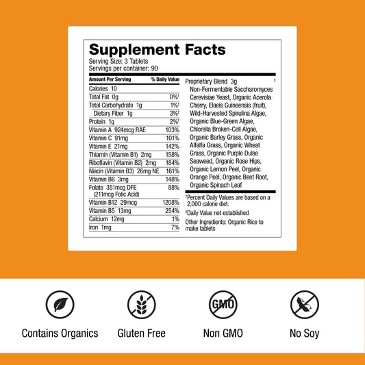 Dr. Schulze's SuperFood 100 ingredients label highlights plant-based nutrition