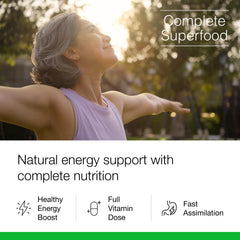 Dr. Schulze's SuperFood Plus powder added to a smoothie for sustained energy.